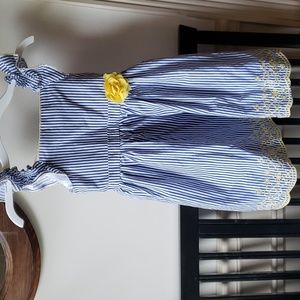 Penelope Mack, LTD size 5 navy striped dress with yellow flower